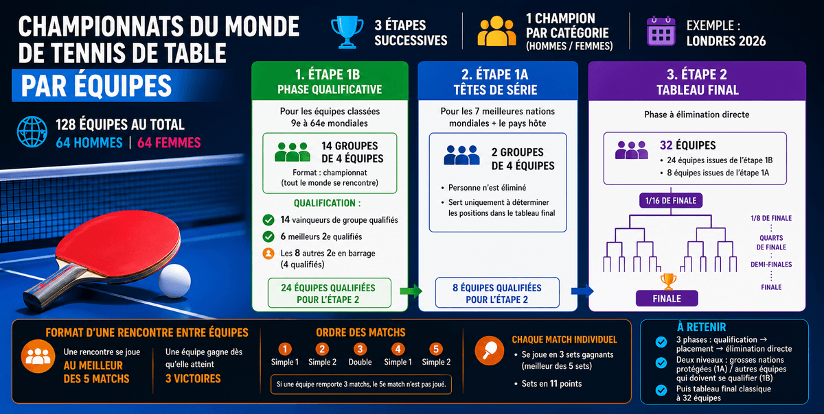 Mondiaux par équipes de tennis de table : format, règles et déroulement complet