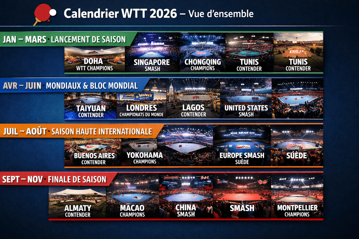Calendrier WTT 2026 : tous les tournois, dates et résultats